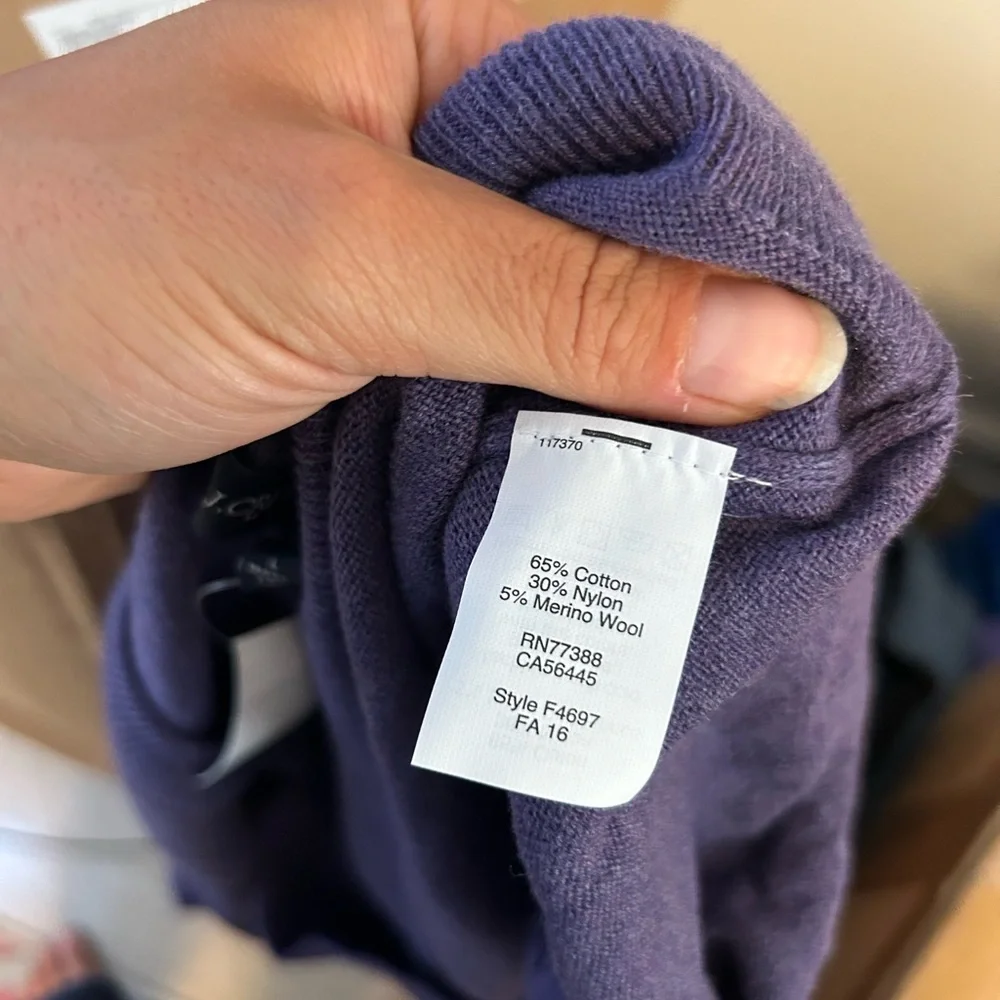 J. Crew Men's Purple Cotton Harbor V-Neck Sweater